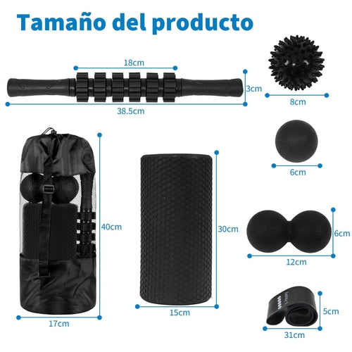 Foam Roller Kit 7-en-1, Kit de Rodillo Masaje Muscular con Rodillos de