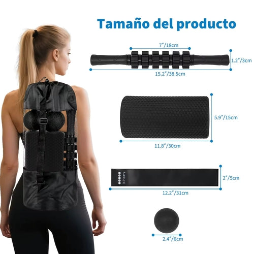 Foam Roller Kit 7-en-1, Kit de Rodillo Masaje Muscular con Rodillos de
