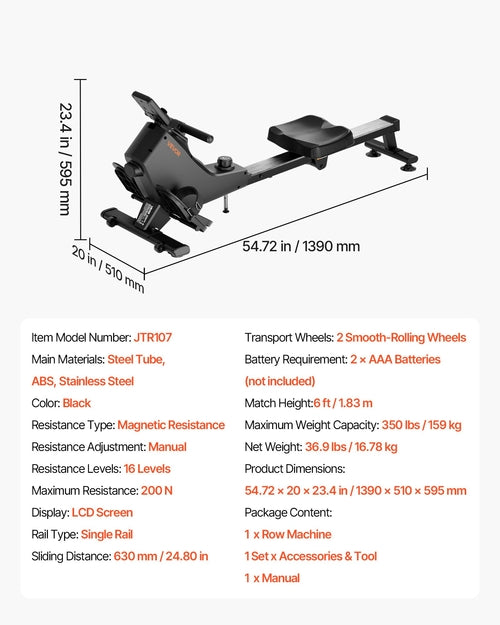 Magnetic Rowing Machine – 16-Level Resistance, Foldable & Silent