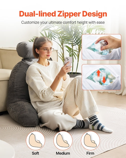 Reading Pillow, Large Bed Pillow with Removable Headrest, Back Pillow