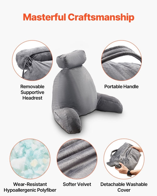 Reading Pillow, Large Bed Pillow with Removable Headrest, Back Pillow