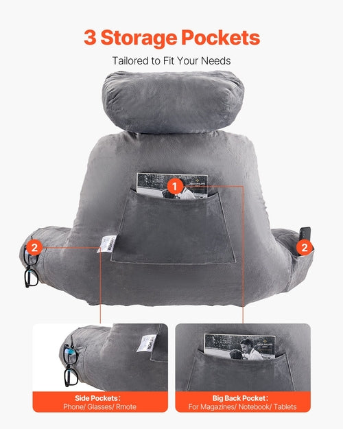 Reading Pillow, Large Bed Pillow with Removable Headrest, Back Pillow