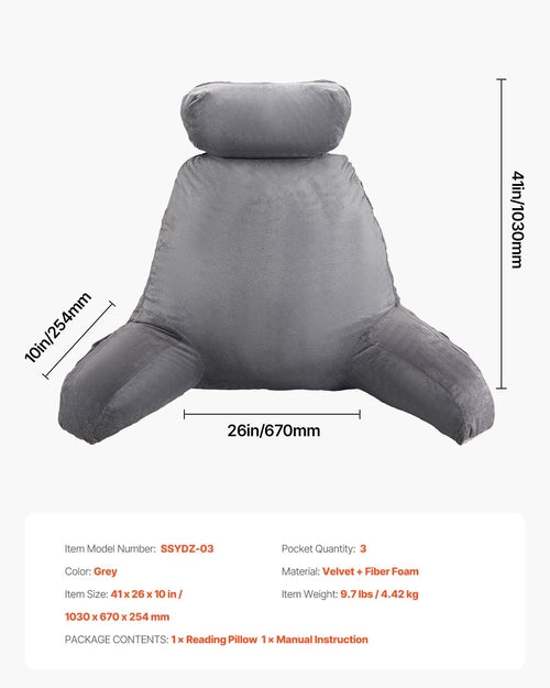 Reading Pillow, Large Bed Pillow with Removable Headrest, Back Pillow