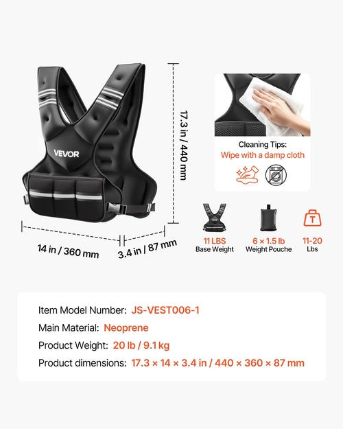 Adjustable Weighted Vest, 11-20lb Weight Vest with 6 Ironsand Weights