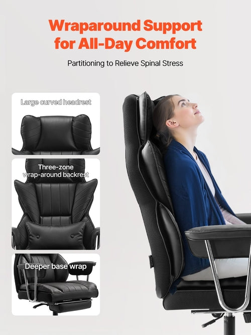 Executive Office Chair, High Back Chair with Footrest and Removable