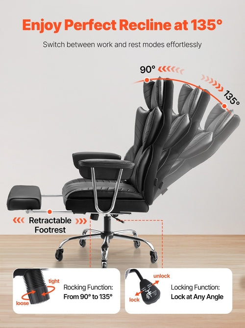 Executive Office Chair, High Back Chair with Footrest and Removable